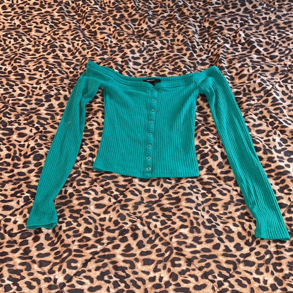 Green off the shoulder forever 21 crop top